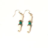 White clam shell and a magnasite tube earring with bead along with silver plated beads