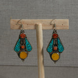 Silver,  Coral, Turquoise,  Spiny Oyster Shell Earrings