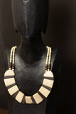 Native American Indian Bovine Necklace  -White and Brown