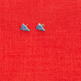 Sterling silver triangle shape earrings, by Zuni artisan Rufina Halusewa.